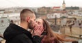 Kisses and hugs of a young couple in love. Royalty Free Stock Photo