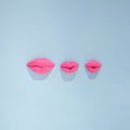 Kisses pink with shadows in a row making interesting concept design. Love aesthetic make up beauty modern idea. Fashion women Royalty Free Stock Photo