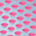 Kisses pink with shadows in a row making interesting design. Love aesthetic make up beauty modern idea. Fashion women flat