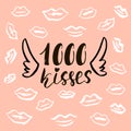 1000 kisses. Romantic background with lips. Postcard for wedding, save the date