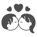 Kissing boy and girl solid icon, Valentines Day concept, Boy and girl fall in love sign on white background, Valentines