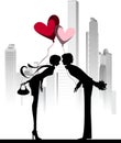 Kissing Couple above the City. Royalty Free Stock Photo