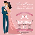 Kissing couple bride and groom. Cute edding invitation Royalty Free Stock Photo