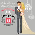 Kissing couple bride and groom. Cute wedding invitation Royalty Free Stock Photo