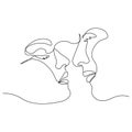 Kissing couple continuous line drawing, tattoo faces abstract silhouette single line on a white background, tattoo and logo design