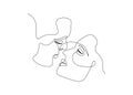 Kissing couple one line style. Simple face drawing for print, tattoo, wall art, card, poster. Minimal vector Royalty Free Stock Photo