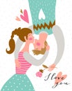 Kissing couple on the polka dot background. Valentine`s Day card. Cute couple in love. Vector illustration. Royalty Free Stock Photo