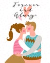 Kissing couple on the polka dot background. Valentine`s Day card. Cute couple in love. Vector illustration. Royalty Free Stock Photo