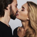 Kissing couple portrait.romantic beautiful woman and handsome man