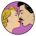 Kissing couple in retro style