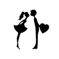 Kissing couple of young lovers . Romantic couple silhouette. Lovers woman and man kissing. Silhouettes of kissing boy and girl Royalty Free Stock Photo