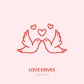 Kissing doves illustration. Two flying birds in love flat line icon, romantic relationship. Valentines day greeting sign Royalty Free Stock Photo