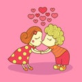 Kissing girl and boy isolated. Valentine lovers. Vector illustration of a cute couple.