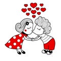 Kissing girl and boy isolated. Valentine lovers. Vector illustration of a cute couple.