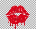 Kissing lips with drips on a transparent background for poster or banner. Vector illustration