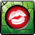 Kissing lips on green cracked web button