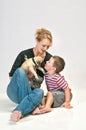 Kissing the new Family pet Pug Royalty Free Stock Photo