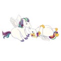 Kissing Pegasus on white isolated background, isolated cute Pegasus in Cartoon style, vector Flying Horses in love, concept of