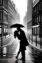 Kissing in the rain Royalty Free Stock Photo
