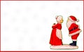 Kissing Santa and Mrs Santa isolated in Red frame with white snowflake background - Room for copy Royalty Free Stock Photo
