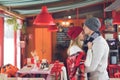 Kissing young couple on a date Royalty Free Stock Photo