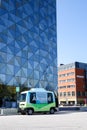 Smart Autonomous bus / car at bus stop.