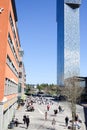 Victoria Tower, skyscraper in Kista, people during lunchtime.