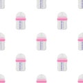 Kit baby milk in clear bottle with rubber pacifier Royalty Free Stock Photo