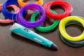 Kit colored ABS plastic in coils for 3d pen and printer. Handmade. New technology. Hobby after school Royalty Free Stock Photo
