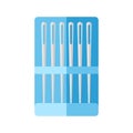 Kit needle for sewing isolated on white background. Needles for tapestry in blue packaging in style flat Royalty Free Stock Photo