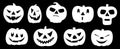 Kit 9 White Isolated Pumpkin Scary Faces. Vector Royalty Free Stock Photo