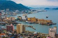 Kitakyushu, Japan - 20 November 2016: A view of Mojiko Port, a large port city and commercial center Viewed from the Kanmon Strait Royalty Free Stock Photo