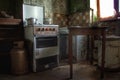 Kitchen in an abandoned decaying house in europe