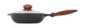 Kitchen accessories - Side view cast iron frying pan with cover. Isolated