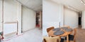 Kitchen apartment room before and after renovation. Royalty Free Stock Photo