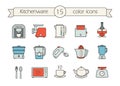 Kitchen appliance color icons set