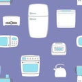 Kitchen appliance set seamless background.