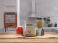 Kitchen with appliances 3d render, 3d illustration different equipment design minimalist