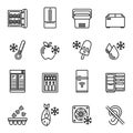 Kitchen Appliances, Equipment, Freeze Refrigerator icon set. Line style stock vector.
