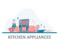 Kitchen appliances in the flat style with doodles. Utensils for cooking. Isolated vector Royalty Free Stock Photo