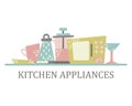 Kitchen appliances in the flat style with doodles. Utensils for cooking. Isolated vector Royalty Free Stock Photo