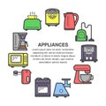 Kitchen appliances icons in a circle composition made in flat style