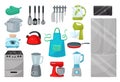 Kitchen Appliances and Kitchenware with Utensil and Electronic Device Big Vector Set Royalty Free Stock Photo