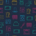 Kitchen Appliances Signs Thin Line Seamless Pattern Background. Vector Royalty Free Stock Photo