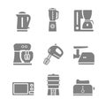 Kitchen appliances vector silhouette icon set