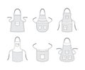 Kitchen aprons. Professional clothes for cook preparing food accessories aprons with pockets vector template collection