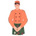 Kitchen assistant or cook in restaurant uniform male cartoon character, flat vector Royalty Free Stock Photo