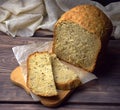 Homemade bread from whole wheat flour. Homemade bread with sunflower seeds and bran. Healthy eating. Baking on hop leaven. Royalty Free Stock Photo