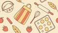 Kitchen Baking Tools and Fresh Ingredients Seamless Pattern, vector design Generative AI Royalty Free Stock Photo