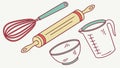 Kitchen Baking Tools: Whisk, Rolling Pin, Measuring Cup, Vector Set, vector design Generative AI Royalty Free Stock Photo